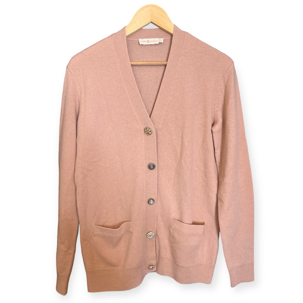 TORY BURCH Merino Wool Jeweled Button Cardigan Sweater Oversized XS